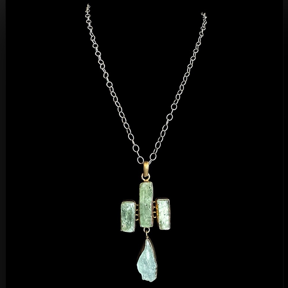 Raw Cut Colombian Emerald Mixed Metal Two Toned Estate Necklace
